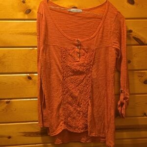 Maurices Orange Long Sleeve Lace Top